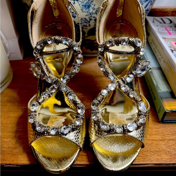Roberto Cavalli Shoes - Roberto Cavalli Glamorous Gold Heels with Swarovski Crystal Serpent Snake Straps